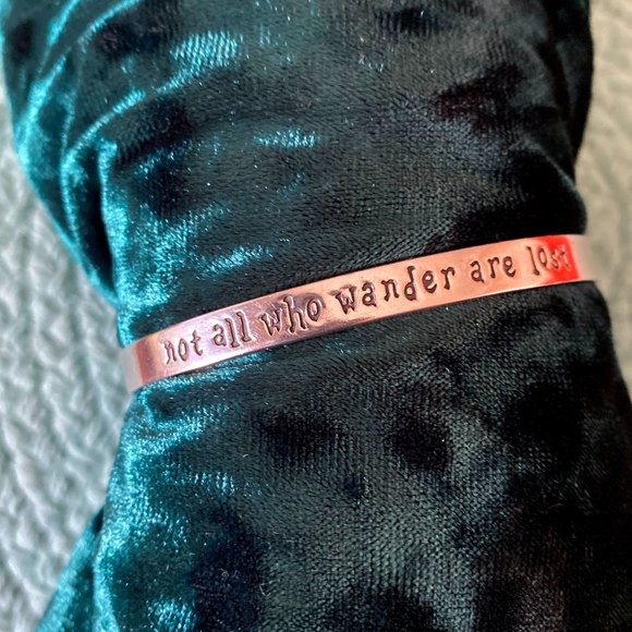 .925 Sterling Silver Cuff Bracelet Engraved with "not all who wander are lost" - Picture 1 of 3
